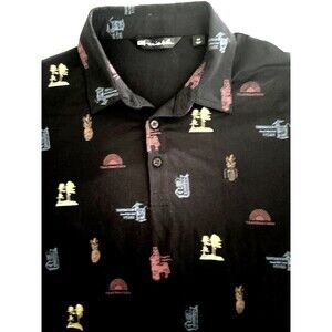 Travis Mathew Natures Finest Black Polo Shirt Medium Cocktails Party Animal